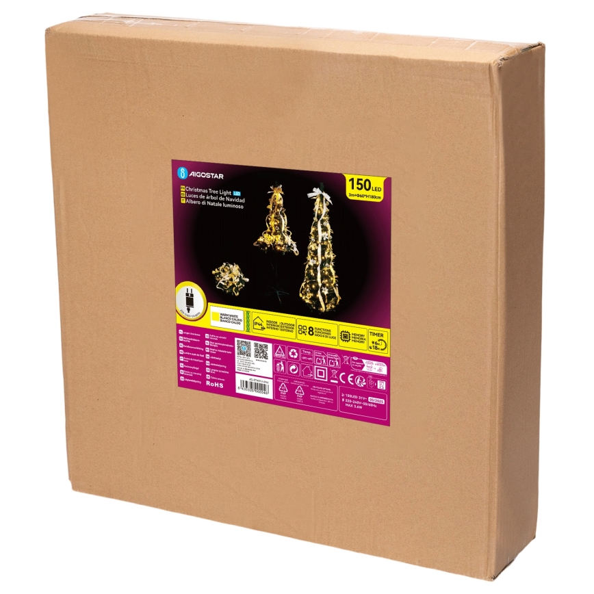 Aigostar - LED Venkovní vánoční strom 150xLED 1,8m IP44 bílá/zlatá teplá bílá