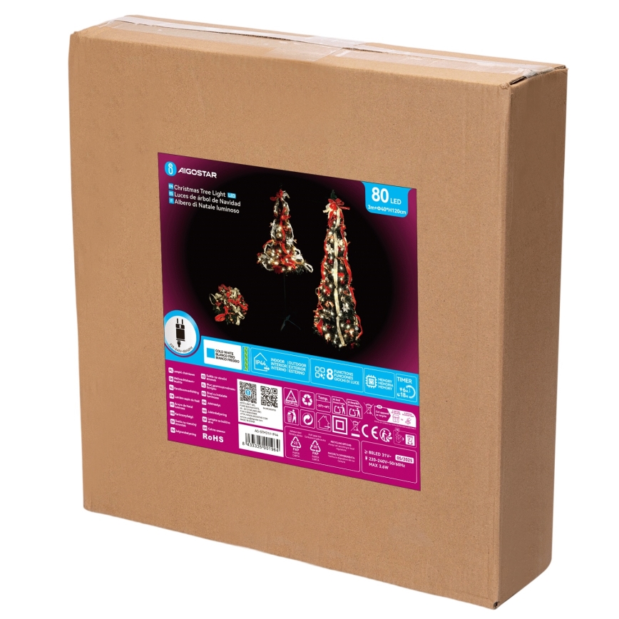 Aigostar - LED Venkovní vánoční strom 80xLED 1,2m IP44 červená studená bílá