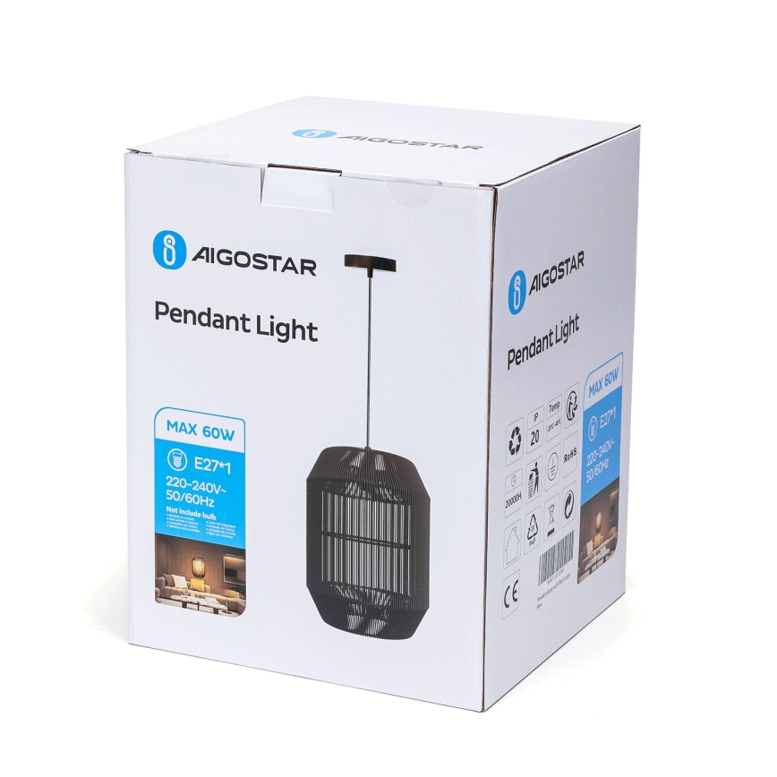 Aigostar - Lustr na lanku 1xE27/60W/230V černá