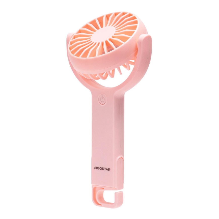 Aigostar - Nabíjecí kapesní ventilátor 4,5W/3,7V 1200mAh USB růžová
