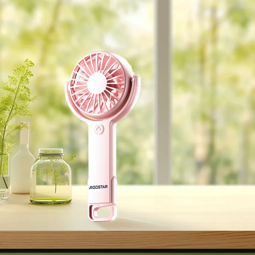Aigostar - Nabíjecí kapesní ventilátor 4,5W/3,7V 1200mAh USB růžová