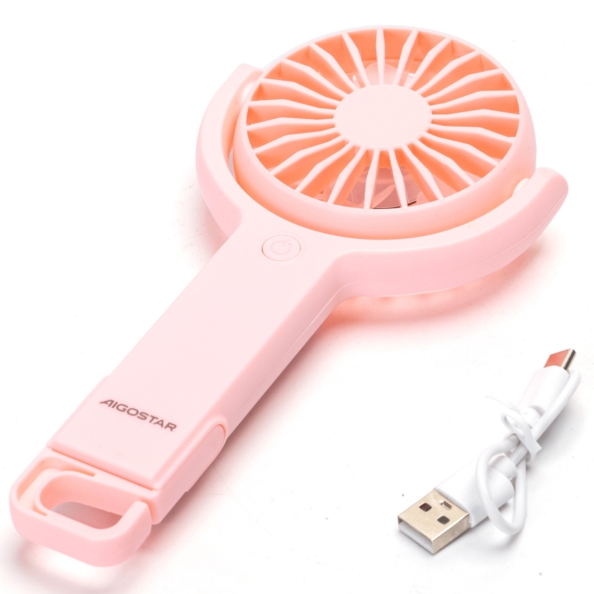 Aigostar - Nabíjecí kapesní ventilátor 4,5W/3,7V 1200mAh USB růžová