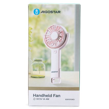 Aigostar - Nabíjecí kapesní ventilátor 4,5W/3,7V 1200mAh USB růžová