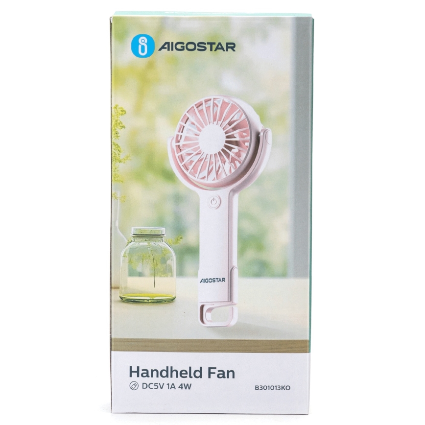 Aigostar - Nabíjecí kapesní ventilátor 4,5W/3,7V 1200mAh USB růžová