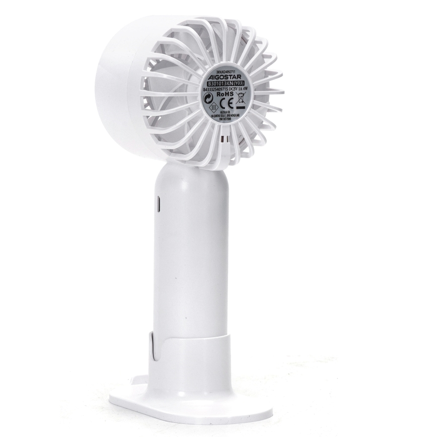 Aigostar - Nabíjecí kapesní ventilátor 4W/5V 500mAh USB bílá
