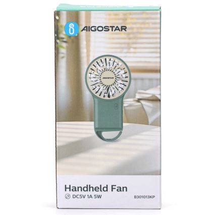 Aigostar - Nabíjecí kapesní ventilátor 4W/5V 500mAh USB zelená