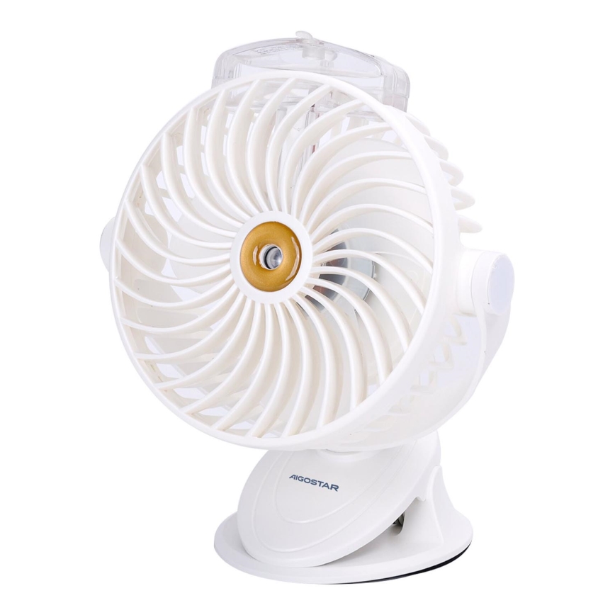 Aigostar - Nabíjecí stolní ventilátor s klipem 2W/5V 2400mAh USB bílá