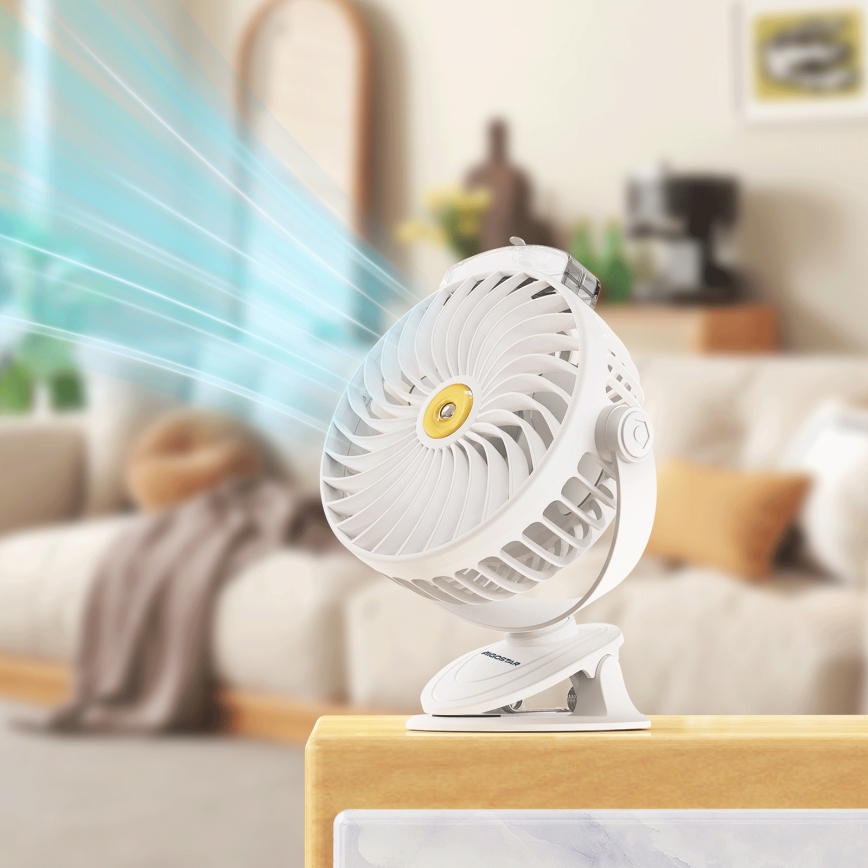 Aigostar - Nabíjecí stolní ventilátor s klipem 2W/5V 2400mAh USB bílá