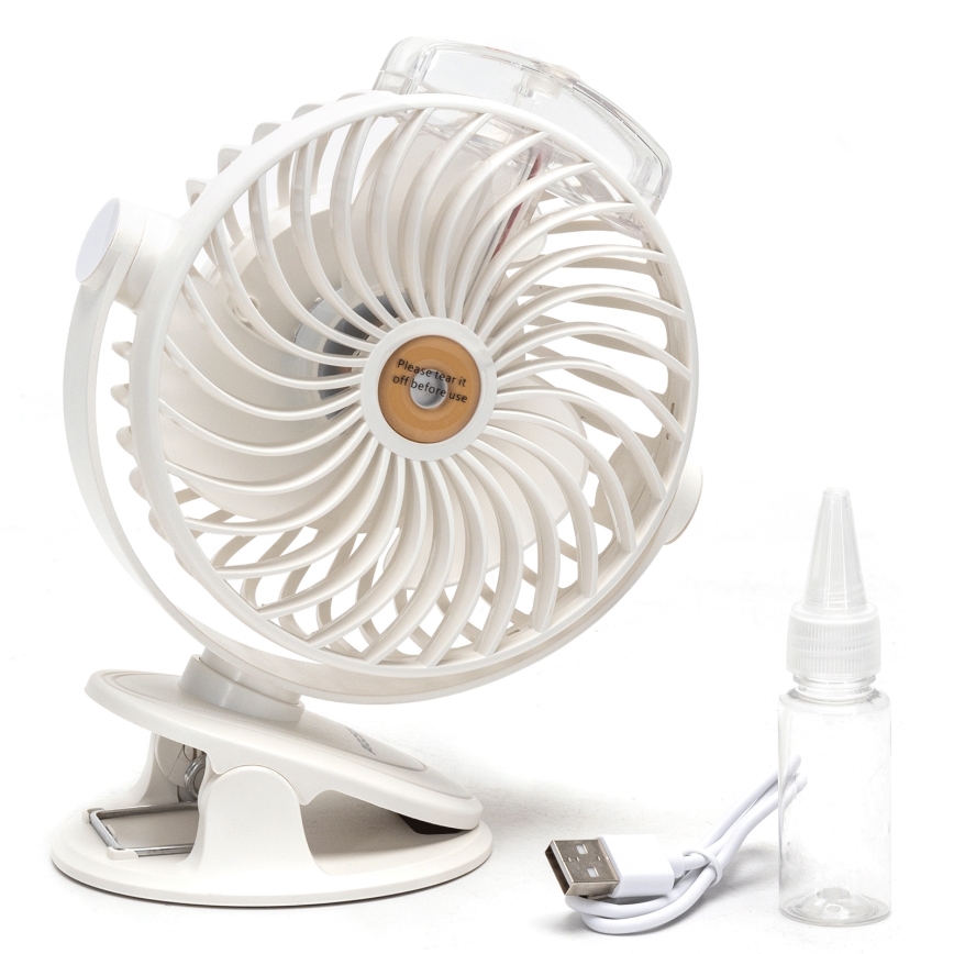 Aigostar - Nabíjecí stolní ventilátor s klipem 2W/5V 2400mAh USB bílá