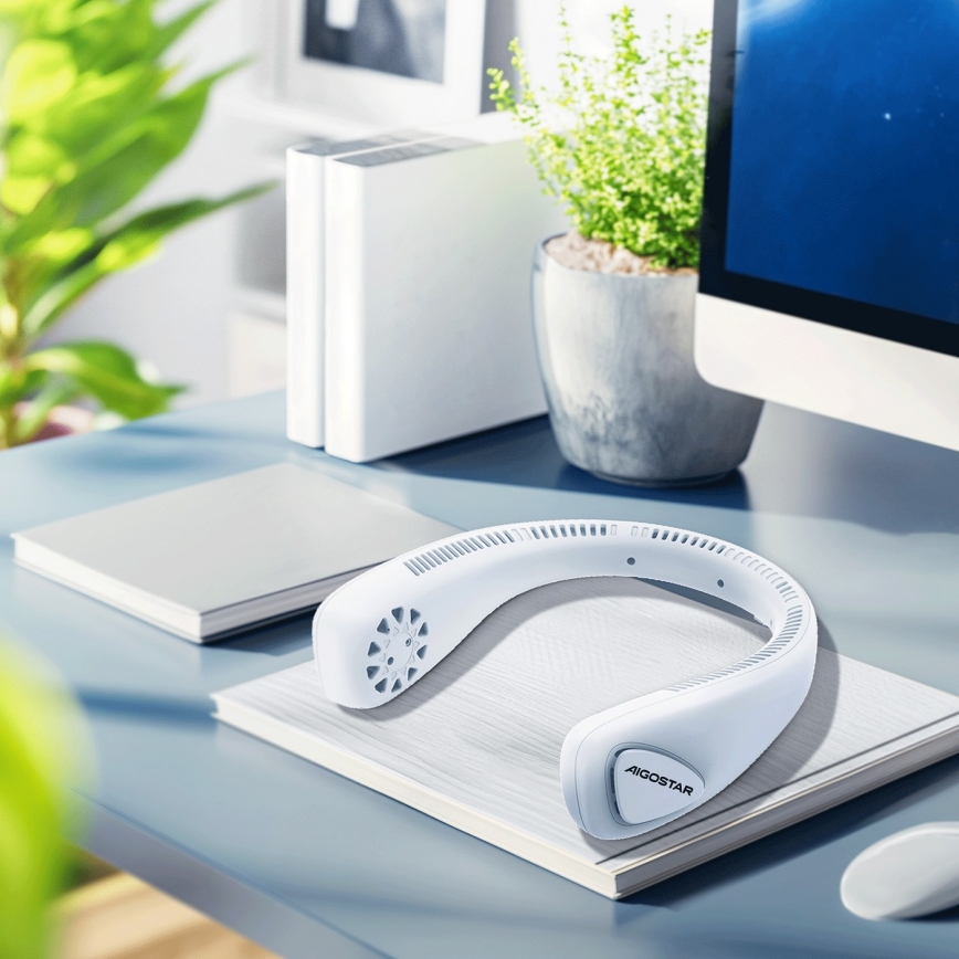 Aigostar - Nabíjecí ventilátor na krk 4W/5V 2000mAh bílá