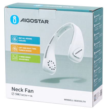 Aigostar - Nabíjecí ventilátor na krk 4W/5V 2000mAh bílá