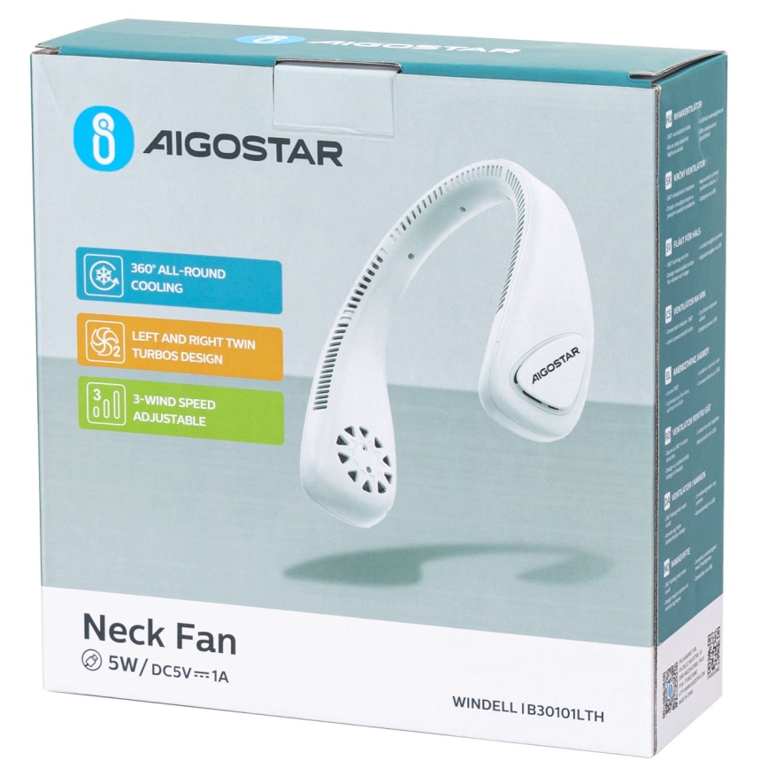 Aigostar - Nabíjecí ventilátor na krk 4W/5V 2000mAh bílá