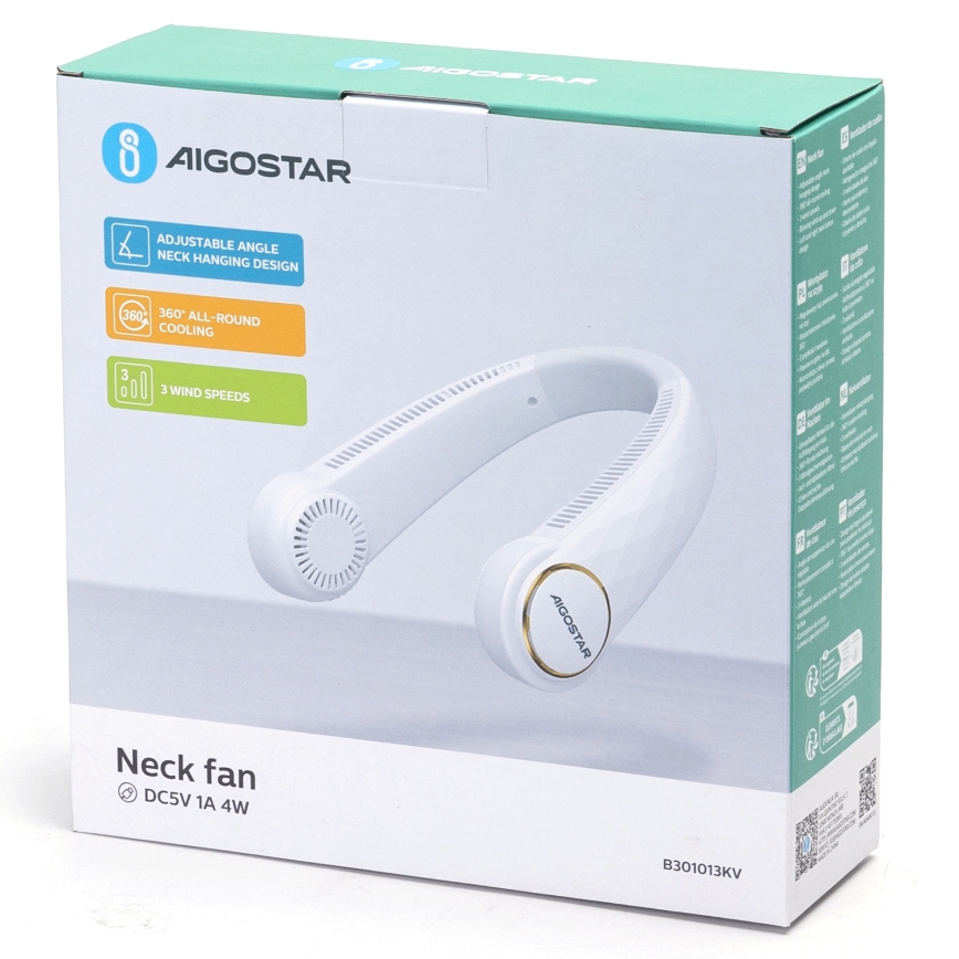 Aigostar - Nabíjecí ventilátor na krk 4W/5V 2000mAh bílá