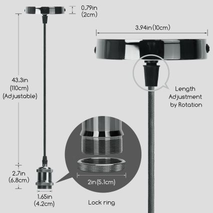 Aigostar - Napájecí kabel 1xE27/60W/230V antracit