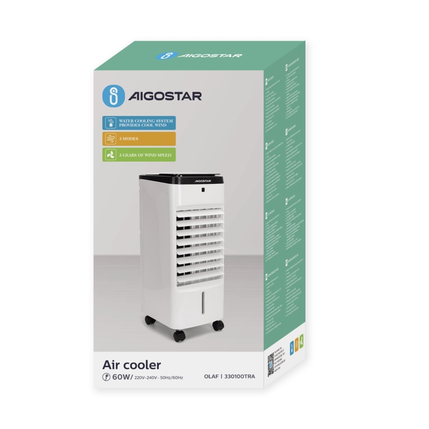 Aigostar - Ochlazovač vzduchu 60W/230V bílá/černá + dálkové ovládání