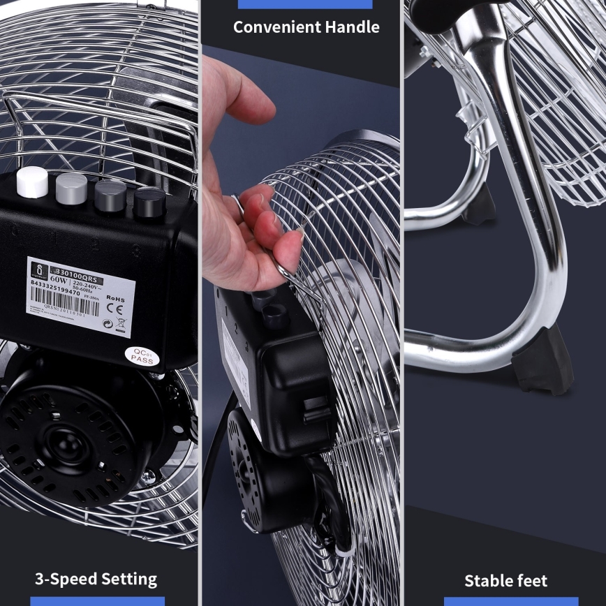 Aigostar - Podlahový ventilátor 60W/230V 44,5 cm lesklý chrom