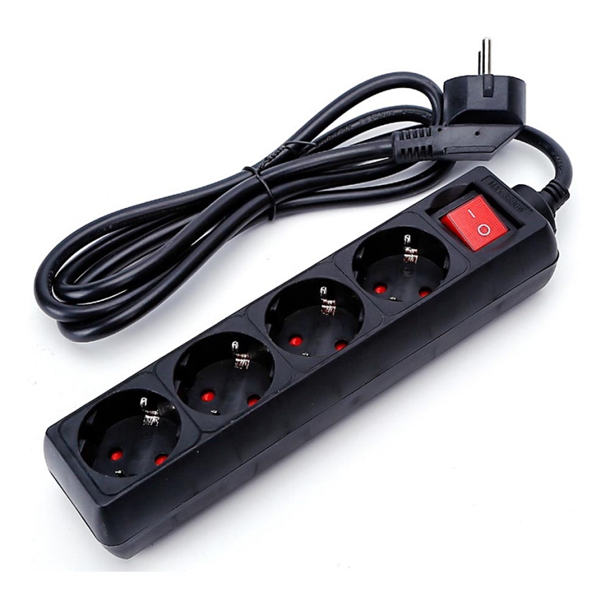 Aigostar - Prodlužovací kabel s vypínačem 4Z 1,5m SCHUKO černá