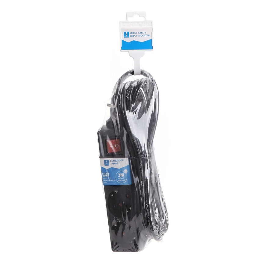 Aigostar - Prodlužovací kabel s vypínačem 4Z 1,5m SCHUKO černá