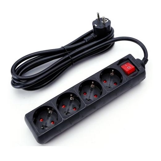 Aigostar - Prodlužovací kabel s vypínačem 4Z 3m SCHUKO černá