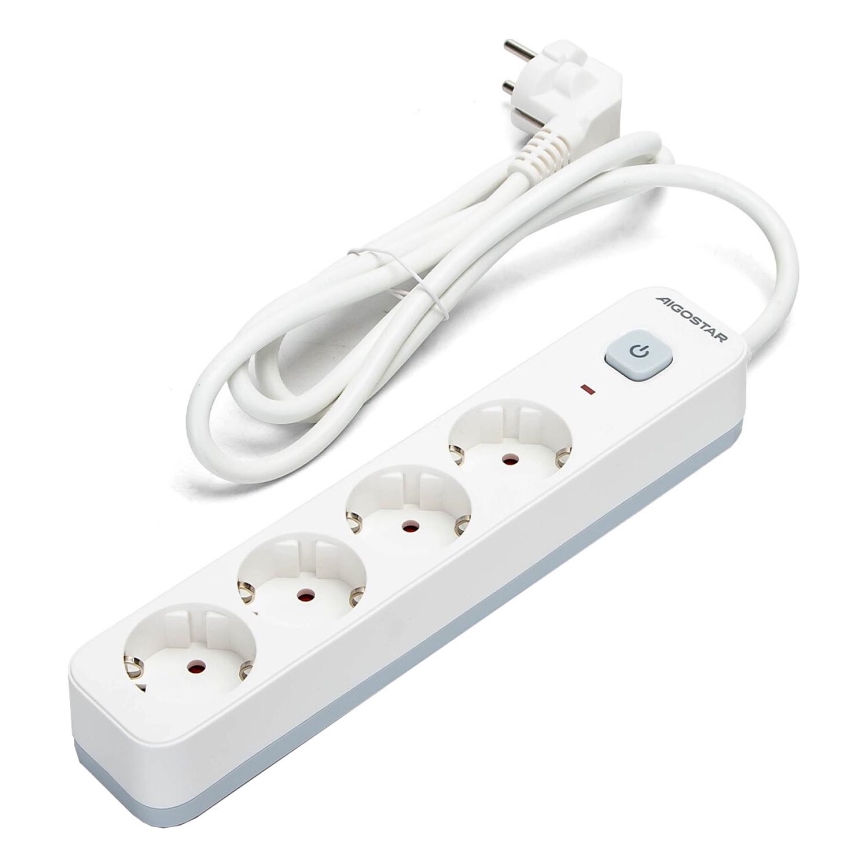 Aigostar - Prodlužovací kabel s vypínačem 4Z Typ F 1,5m SCHUKO bílá