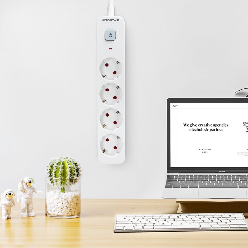Aigostar - Prodlužovací kabel s vypínačem 4Z Typ F 1,5m SCHUKO bílá