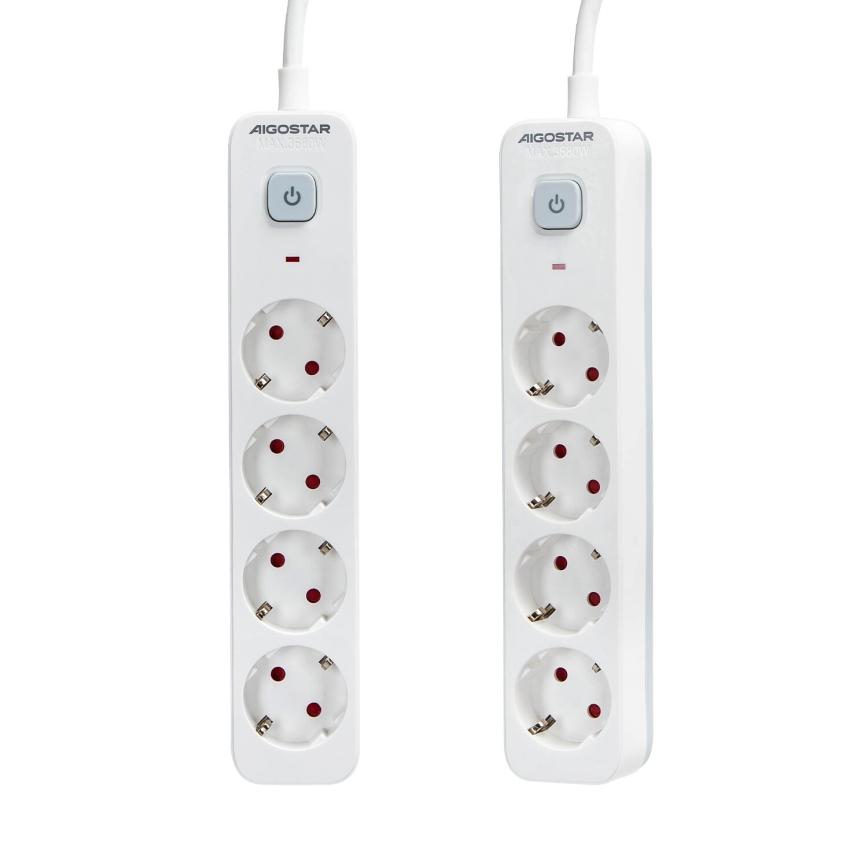 Aigostar - Prodlužovací kabel s vypínačem 4Z Typ F 1,5m SCHUKO bílá