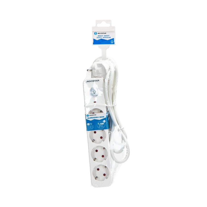 Aigostar - Prodlužovací kabel s vypínačem 4Z Typ F 1,5m SCHUKO bílá