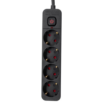 Aigostar - Prodlužovací kabel s vypínačem 4Z Typ F 3m SCHUKO černá