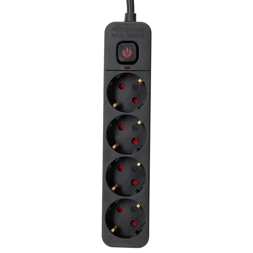 Aigostar - Prodlužovací kabel s vypínačem 4Z Typ F 3m SCHUKO černá