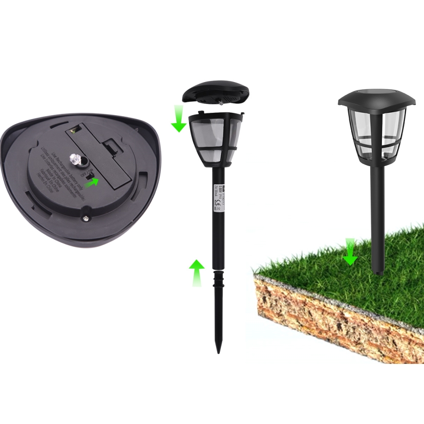 Aigostar - SADA 12x LED Solární lampa LED/0,06W/2V 33,8 cm 6500K 100 mAh IP44 černá