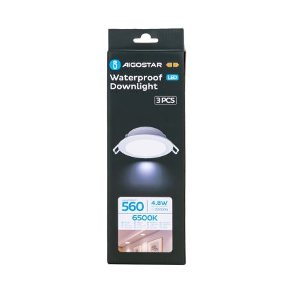 Aigostar - SADA 3x LED Koupelnové podhledové svítidlo LED/4,8W/230V IP65 bílá