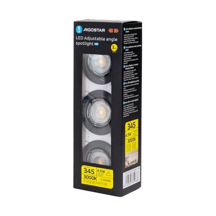 Aigostar - SADA 3x LED Podhledové svítidlo 1xGU10/4,5W/230V 3000K černá