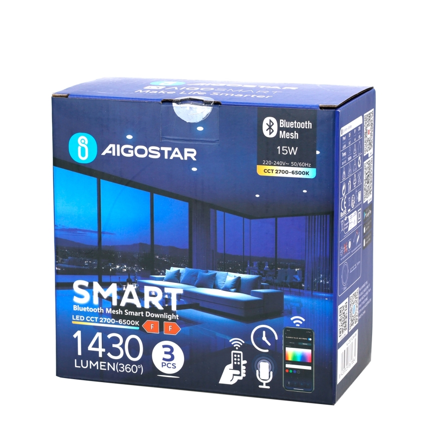 Aigostar - SADA 3x LED Stmívatelné podhledové svítidlo MESH LED/15W/230V 2700K-6500K pr.17cm