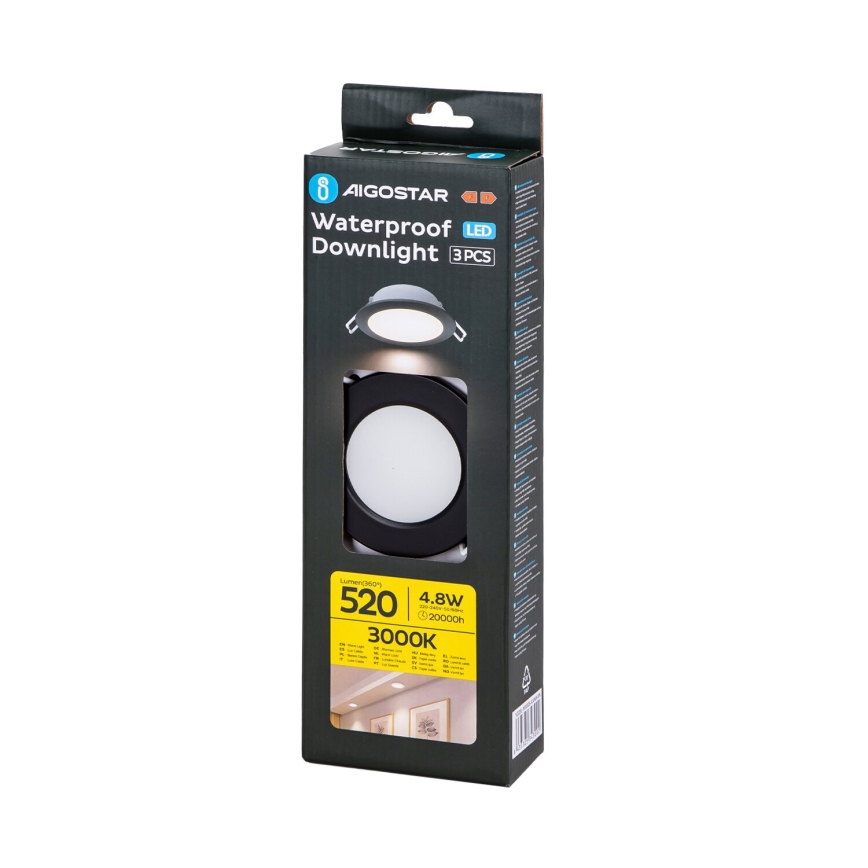 Aigostar - SADA 3x LED Venkovní podhledové svítidlo LED/4,8W/230V 3000K IP65 černá