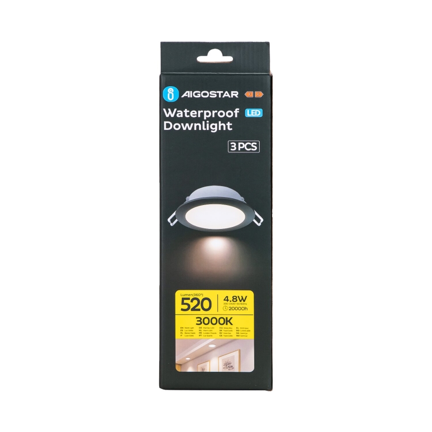Aigostar - SADA 3x LED Venkovní podhledové svítidlo LED/4,8W/230V 3000K IP65 černá
