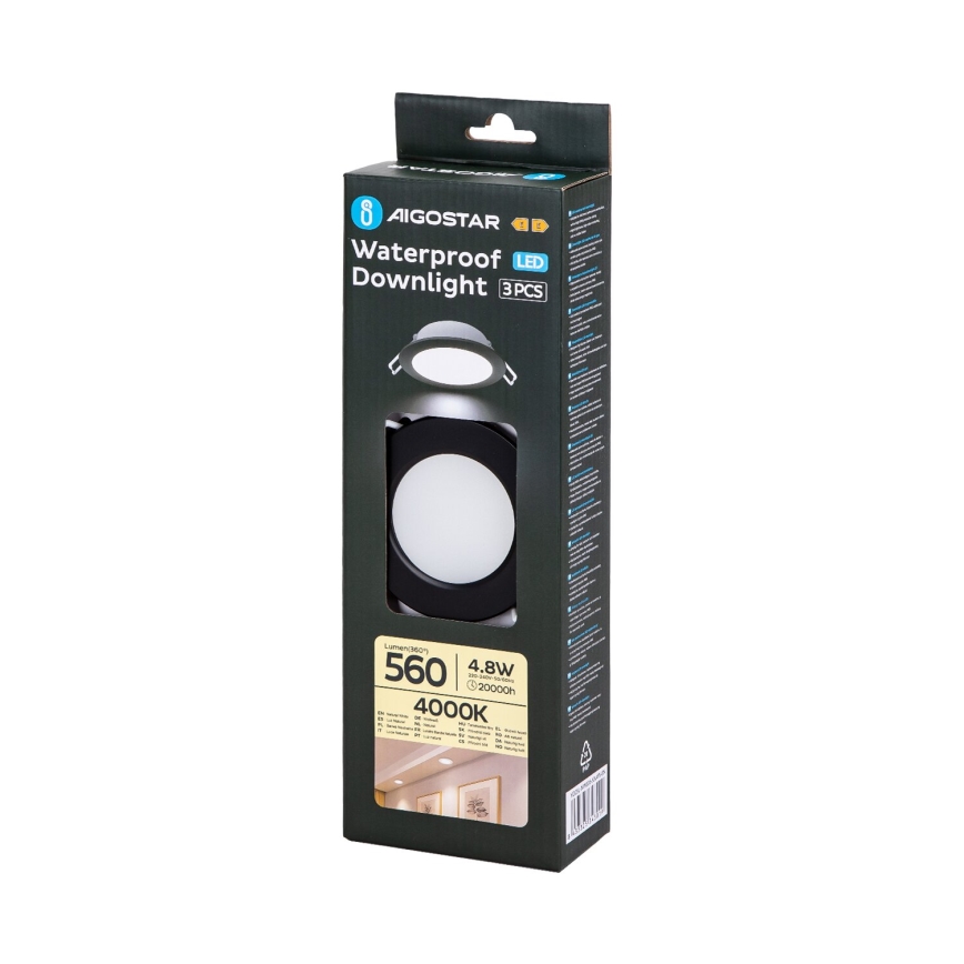 Aigostar - SADA 3x LED Venkovní podhledové svítidlo LED/4,8W/230V 4000K IP65 černá