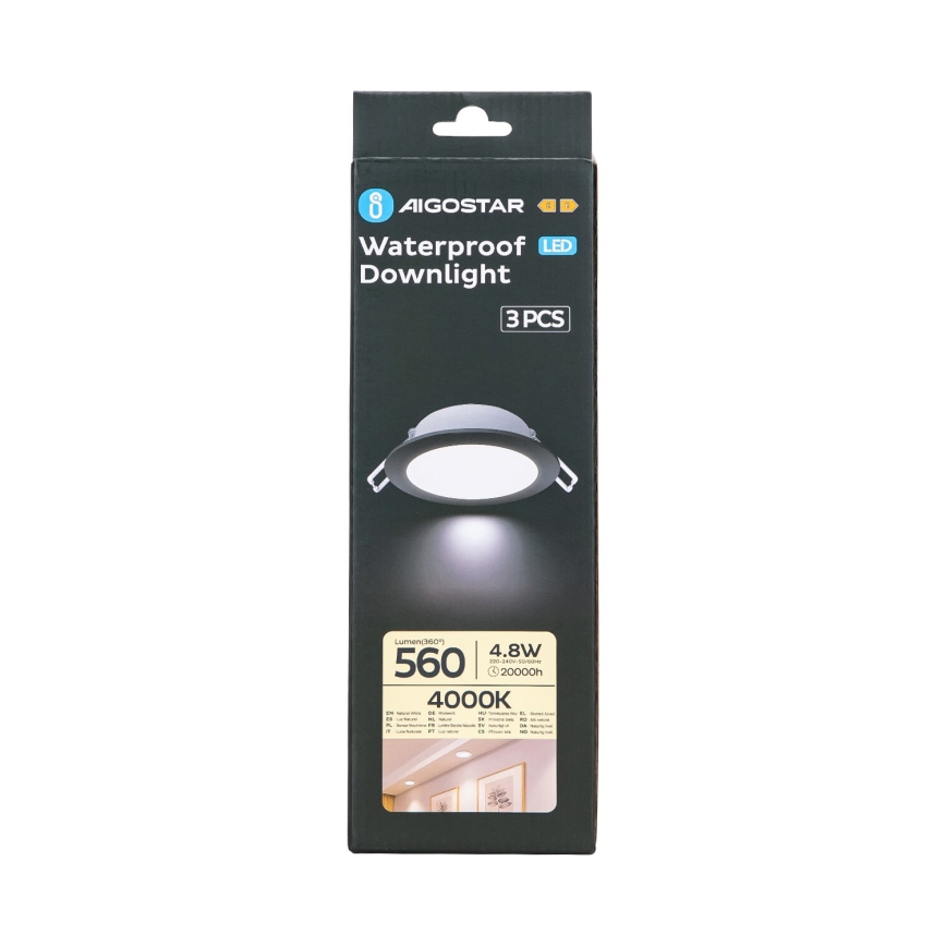 Aigostar - SADA 3x LED Venkovní podhledové svítidlo LED/4,8W/230V 4000K IP65 černá