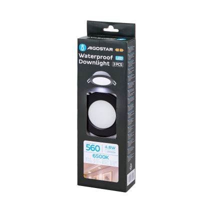 Aigostar - SADA 3x LED Venkovní podhledové svítidlo LED/4,8W/230V 6500K IP65 černá