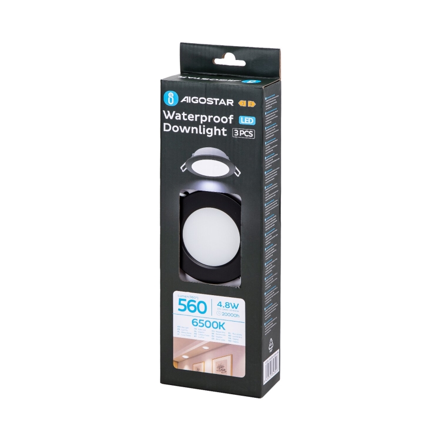 Aigostar - SADA 3x LED Venkovní podhledové svítidlo LED/4,8W/230V 6500K IP65 černá