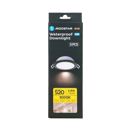 Aigostar - SADA 3x LED Koupelnové podhledové svítidlo LED/4,8W/230V 3000K IP65 černá