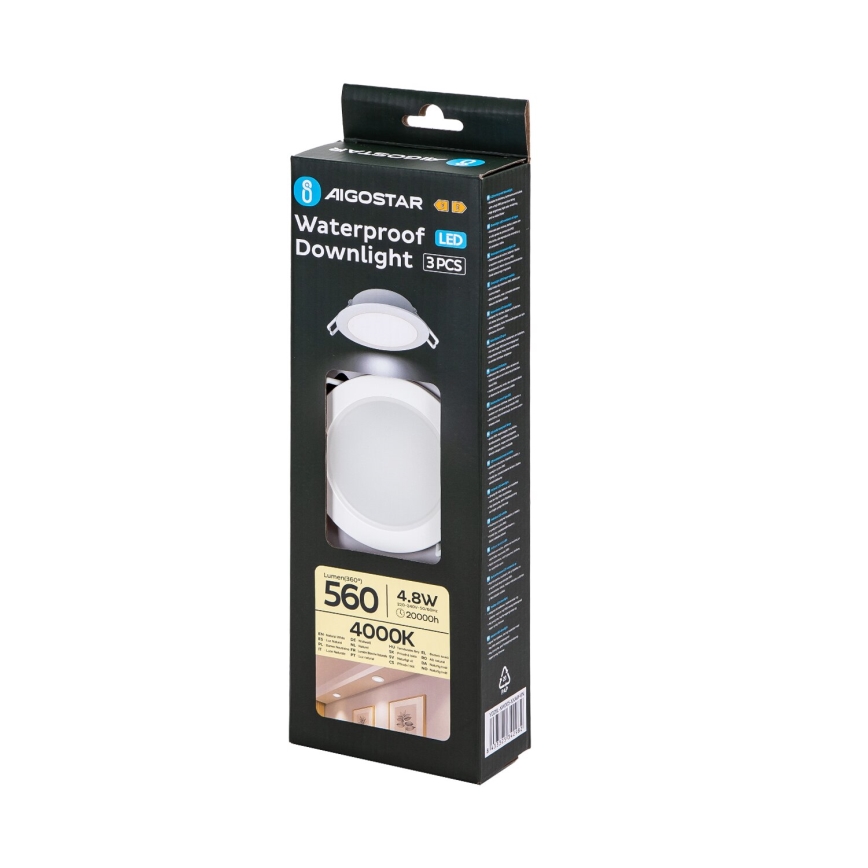 Aigostar - SADA 3x LED Koupelnové podhledové svítidlo LED/4,8W/230V 4000K IP65 bílá