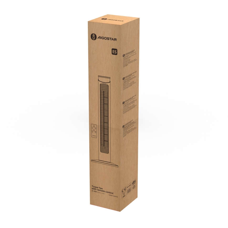 Aigostar - Sloupový ventilátor 45W/230V černá + dálkové ovládání