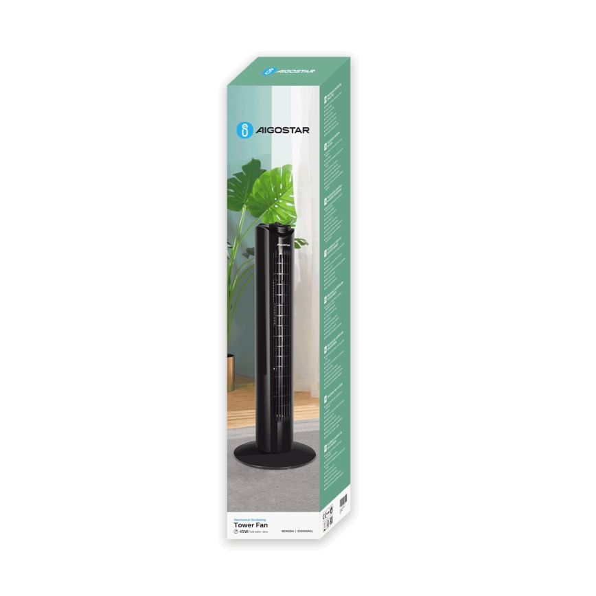 Aigostar - Sloupový ventilátor 45W/230V černá