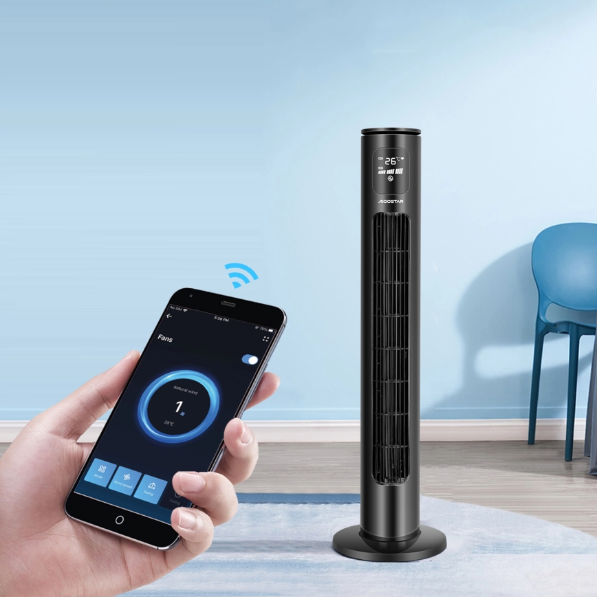 Aigostar - Sloupový ventilátor 50W/230V černá Wi-Fi + dálkové ovládání