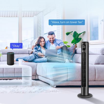 Aigostar - Sloupový ventilátor 50W/230V černá Wi-Fi + dálkové ovládání