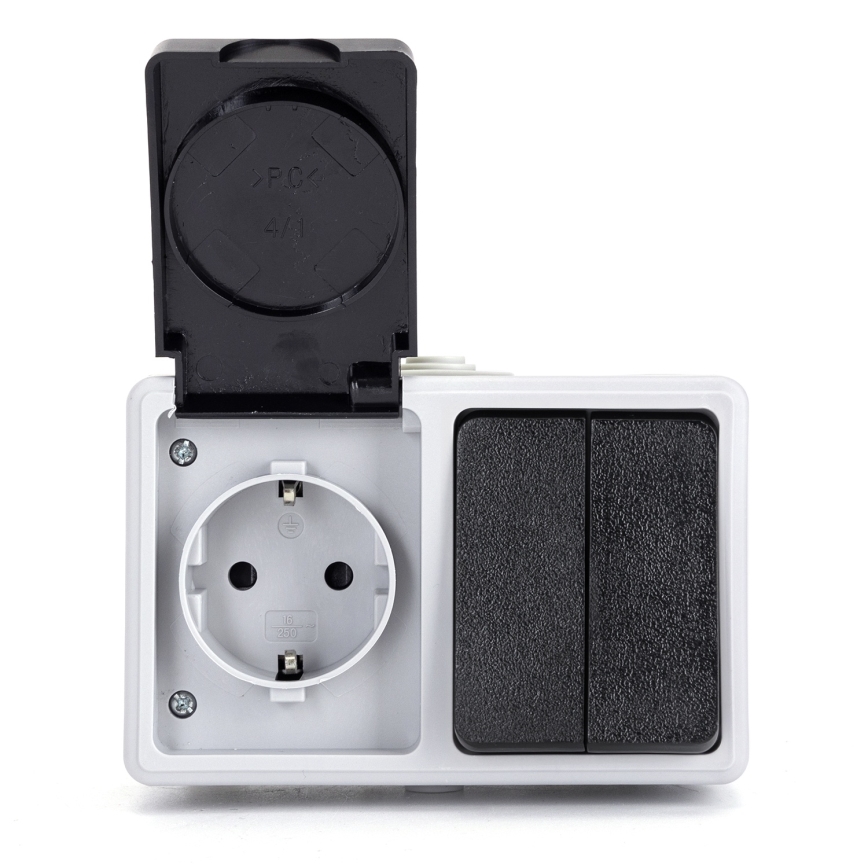 Aigostar - Spínač domovní střídavý se zásuvkou 250V/16A IP54