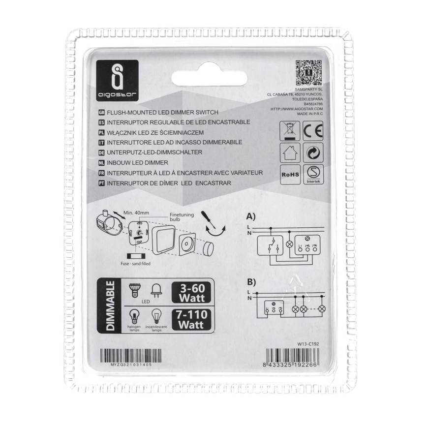 Aigostar - Stmívač otočný 110W/230V bílá