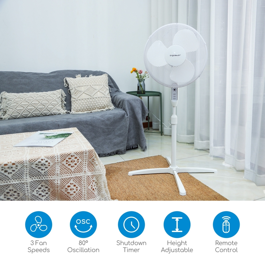Aigostar - Stojanový ventilátor 40W/230V 120 cm bílá