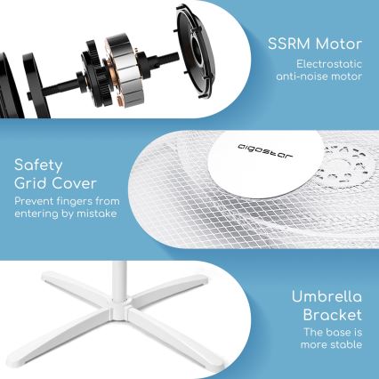 Aigostar - Stojanový ventilátor 40W/230V 120 cm bílá