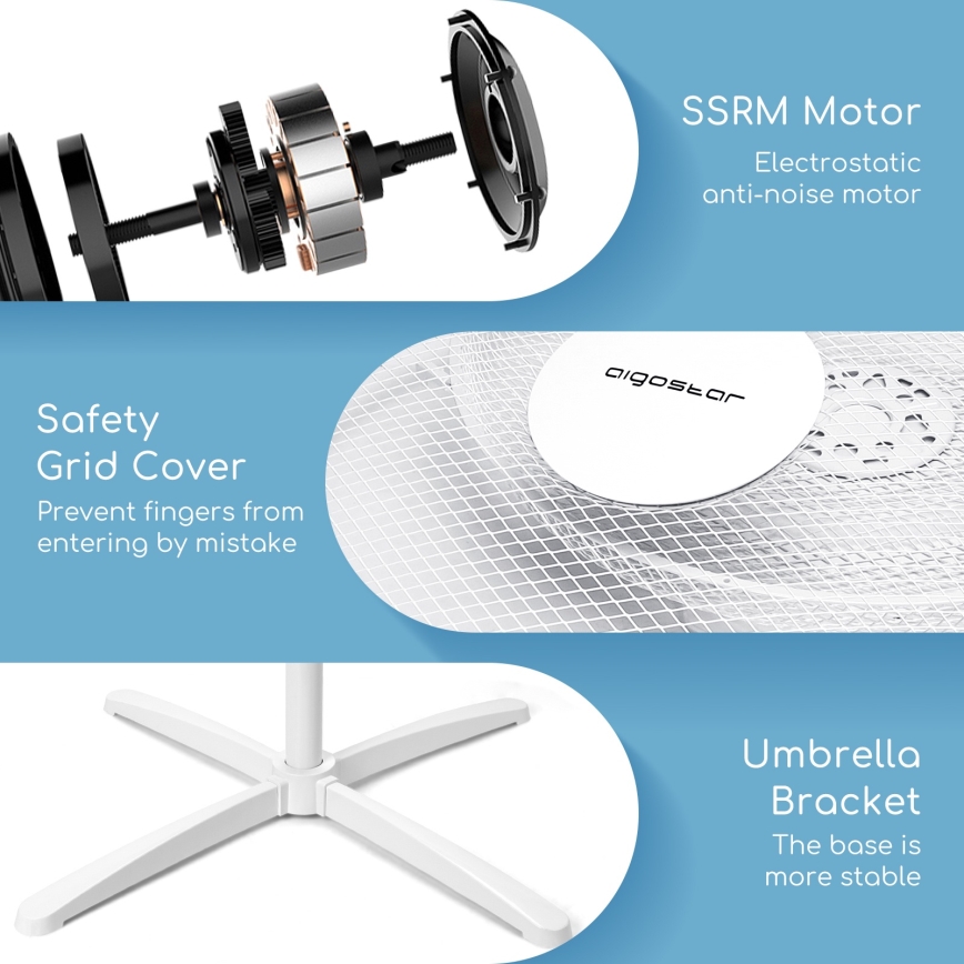 Aigostar - Stojanový ventilátor 40W/230V 120 cm bílá